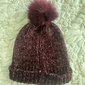 NWOT Francesca's Collections Purple Chenille Knit Pom-Pom Hat